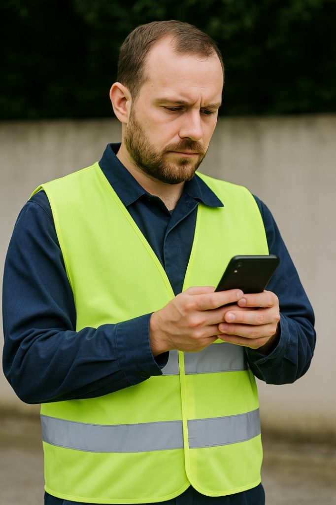 man checking an airport shuttle mandurah registration details